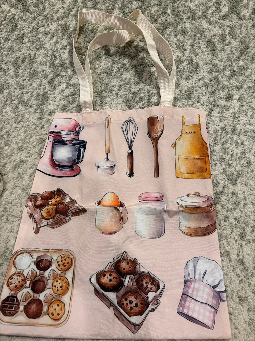 Kitchen Baking Poly Canvas Tote Bag in Light Pink with Cute Baking Print NWT